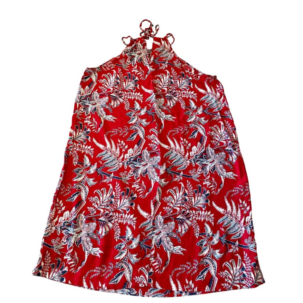 Loft Red Floral Halter Neck Sleeveless Dress MP pit to pit 19 inches, length 35